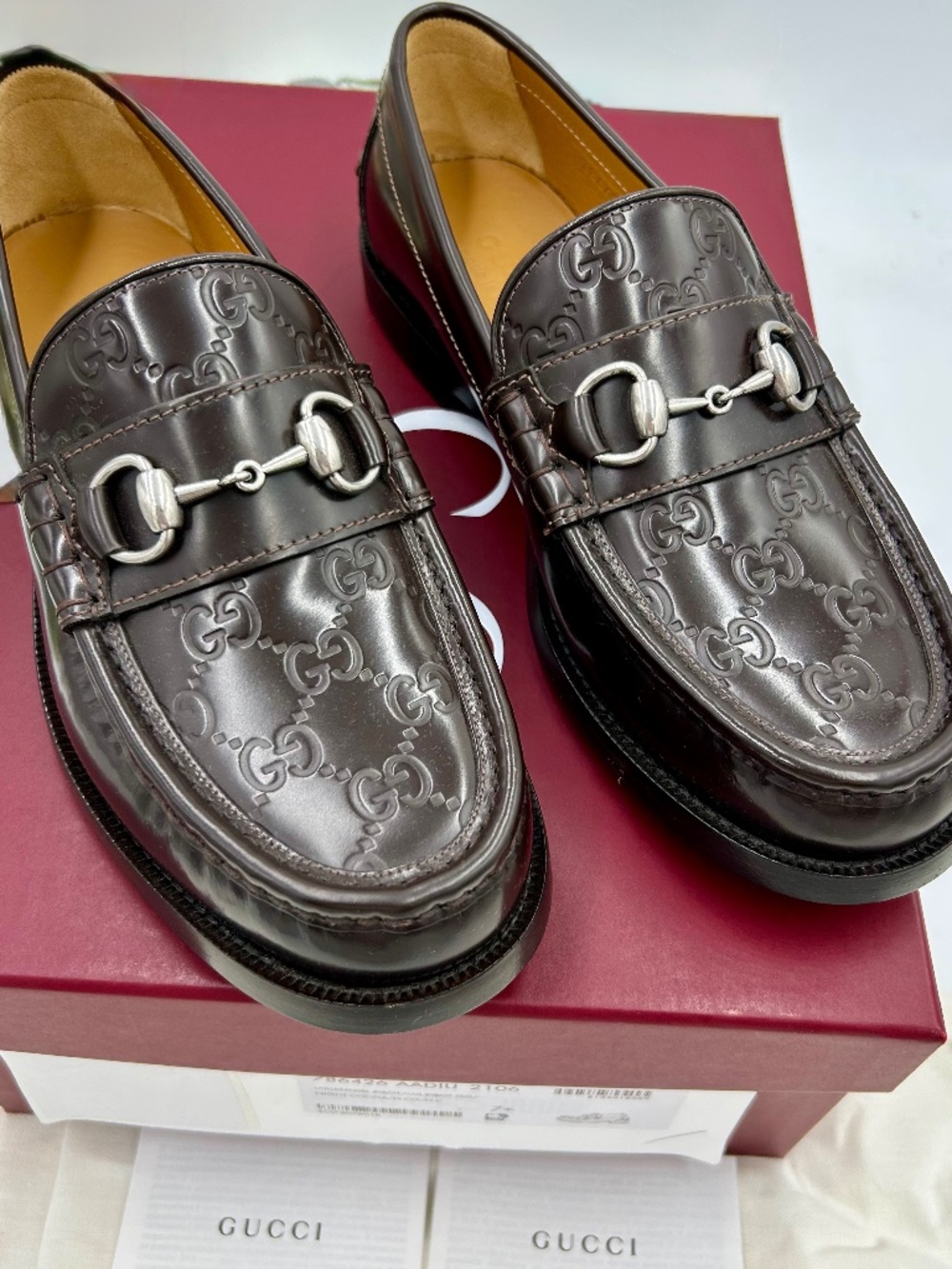 Men’s Gucci Kaveh GG Embossed Leather Loafers. Size 7.5 (fits 8.5).